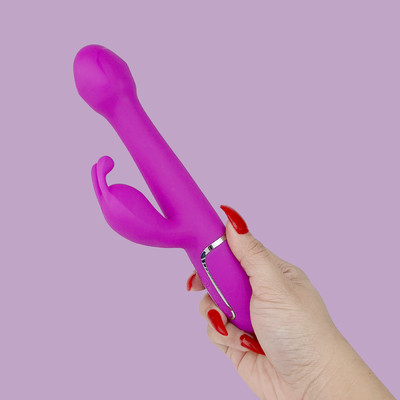 Vibrador Rabbit em Silicone com 7 Modos de Vibração, 4 Movimentos de Vai e Vem e Rotação e Carregamento USB - Pretty Love Dejon | 12 x 3 cm