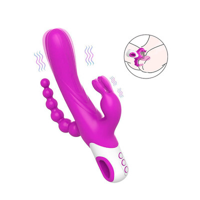 Vibrador Rabbit em Silicone com Plug Anal Escalonado, 15 Modos de Vibração, Recarregável e Resistente à Água - Eden | 12,5 x 3,4 cm
