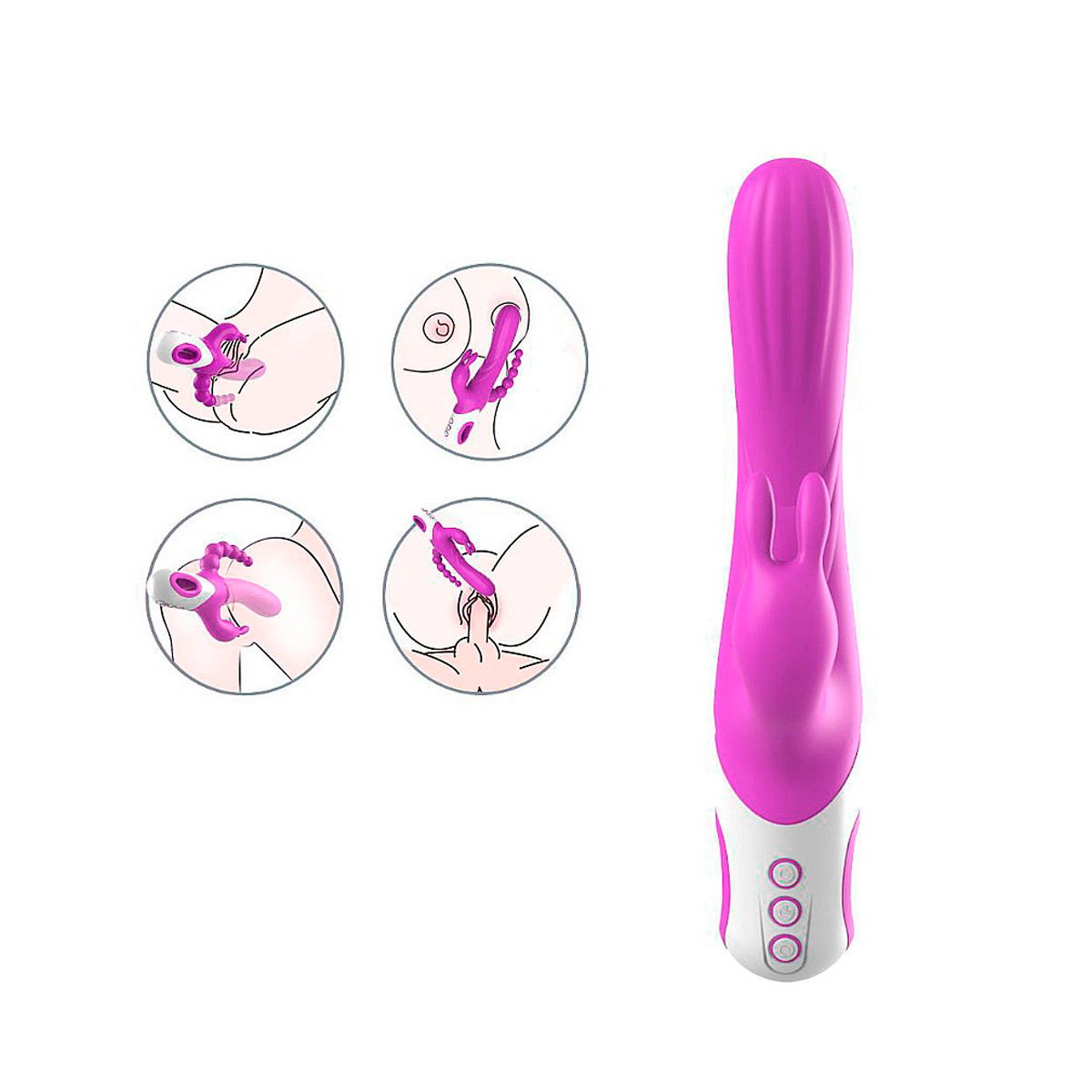 Vibrador Rabbit em Silicone com Plug Anal Escalonado, 15 Modos de Vibração, Recarregável e Resistente à Água - Eden | 12,5 x 3,4 cm - 3