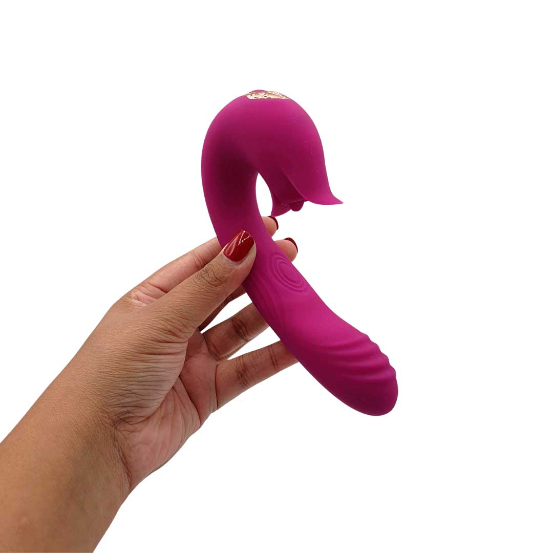 Vibrador Duplo Recarregável com 7 Movimentos de Língua Estimuladora, 10 Pulsações e 7 Tipos de Vibrações - SI | 13 x 3,2 cm | Disponível em 3 Cores - 13