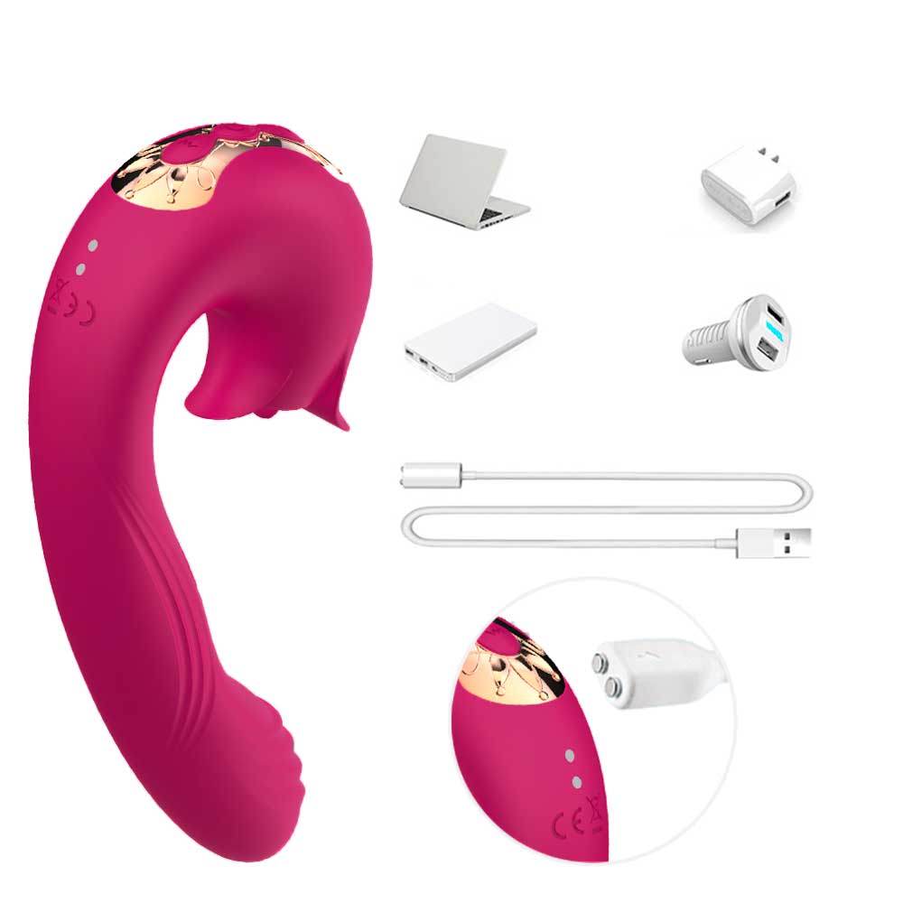 Vibrador Duplo Recarregável com 7 Movimentos de Língua Estimuladora, 10 Pulsações e 7 Tipos de Vibrações - SI | 13 x 3,2 cm | Disponível em 3 Cores - 12