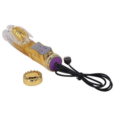Foto 6 do produto Vibrador Recarregável Rotativo Vai e Vem com 36 Modos de Vibração e Estimulador Clitoriano - 26 x 3,4 cm | Cor: Dourado