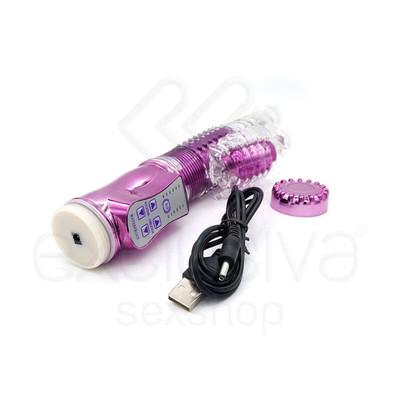 Foto 4 do produto Vibrador Recarregável Rotativo Vai e Vem com 36 Modos de Vibração e Estimulador Clitoriano - 26 x 3,4 cm | Cor: Roxo