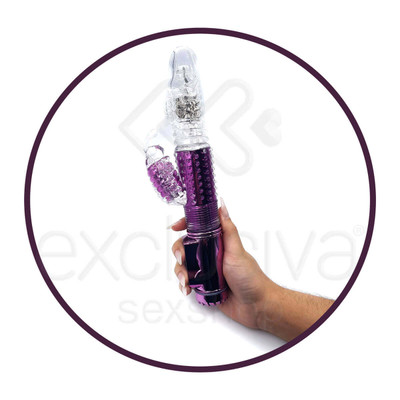 Vibrador Recarregável Rotativo Vai e Vem com 36 Modos de Vibração e Estimulador Clitoriano - 26 x 3,4 cm | Cor: Roxo