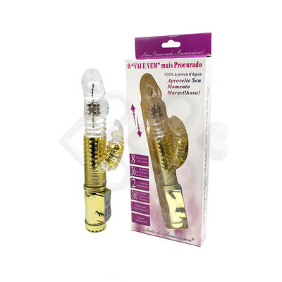 Vibrador Recarregável Rotativo Vai e Vem com 36 Modos de Vibração e Estimulador Clitoriano - 26 x 3,4 cm | Cor: Dourado