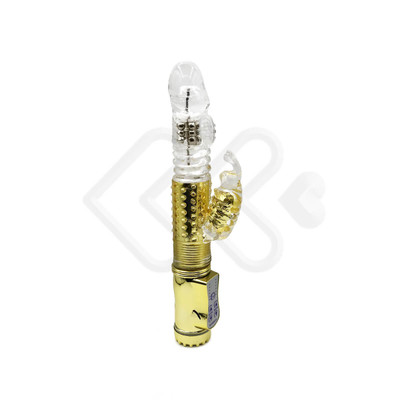 Foto 2 do produto Vibrador Recarregável Rotativo Vai e Vem com 36 Modos de Vibração e Estimulador Clitoriano - 26 x 3,4 cm | Cor: Dourado