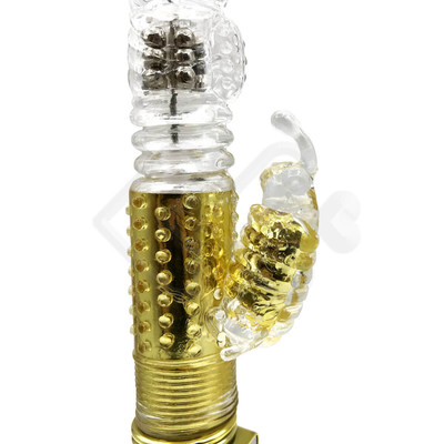 Foto 3 do produto Vibrador Recarregável Rotativo Vai e Vem com 36 Modos de Vibração e Estimulador Clitoriano - 26 x 3,4 cm | Cor: Dourado