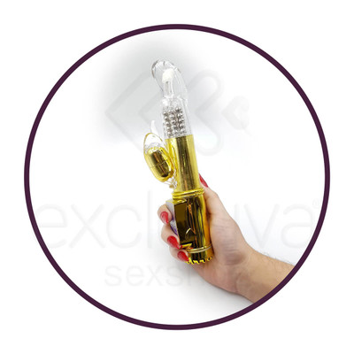 Foto 5 do produto Vibrador Recarregável Rotativo Vai e Vem com 36 Modos de Vibrações, Estimulador de Clítoris e Ponto G - 22,5 x 3 cm | Cor: Dourado