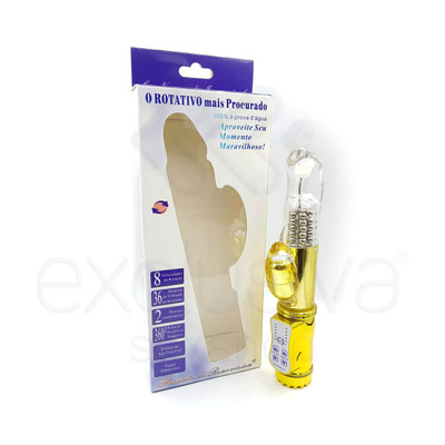 Foto 1 do produto Vibrador Recarregável Rotativo Vai e Vem com 36 Modos de Vibrações, Estimulador de Clítoris e Ponto G - 22,5 x 3 cm | Cor: Dourado