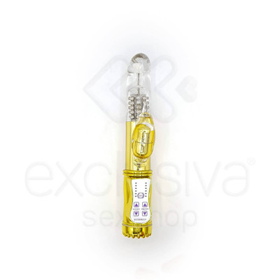 Foto 4 do produto Vibrador Recarregável Rotativo Vai e Vem com 36 Modos de Vibrações, Estimulador de Clítoris e Ponto G - 22,5 x 3 cm | Cor: Dourado