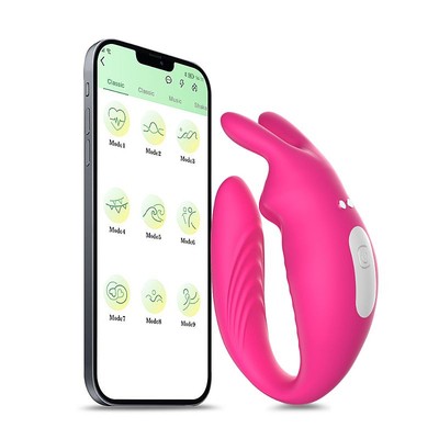 Foto 1 do produto Vibrador Recarregável em Silicone para Casal com 12 Modos de Vibração e Aplicativo | 18,5 x 3,4 cm | Cor: Pink