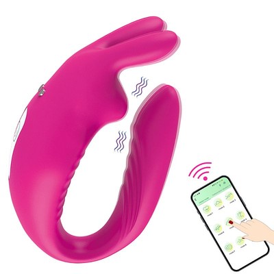 Foto 2 do produto Vibrador Recarregável em Silicone para Casal com 12 Modos de Vibração e Aplicativo | 18,5 x 3,4 cm | Cor: Pink