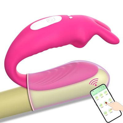 Foto 4 do produto Vibrador Recarregável em Silicone para Casal com 12 Modos de Vibração e Aplicativo | 18,5 x 3,4 cm | Cor: Pink