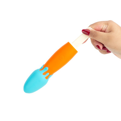 Foto 4 do produto Vibrador Personal em Silicone com Formato de Picolé, 10 Modos de Vibrações e Recarregável - Popsicle | 12 x 4,2 cm | Cor: Laranja