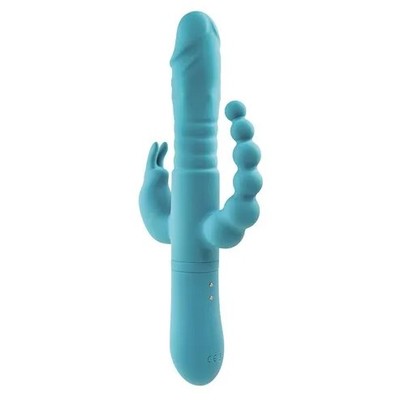 Foto 4 do produto Vibrador Rotativo de Ponto G e Clitóris com Plug Anal Escalonado de Esferas e 10 Vibrações - Adam & Eve Thrusting Triple Joy Rabbit | 12,2 x 3,5 cm