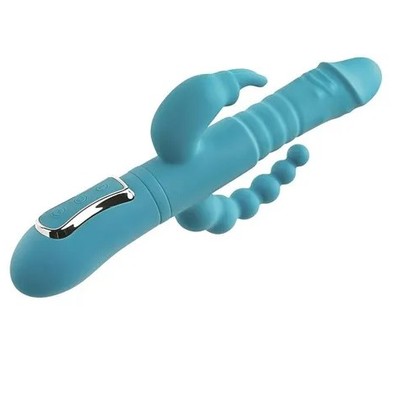 Foto 2 do produto Vibrador Rotativo de Ponto G e Clitóris com Plug Anal Escalonado de Esferas e 10 Vibrações - Adam & Eve Thrusting Triple Joy Rabbit | 12,2 x 3,5 cm