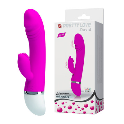 Vibrador em Silicone com Estimulador Clitoriano, Cerdas Massageadoras e 30 Modos de Vibração - Pretty Love David | 11 x 3,4 cm