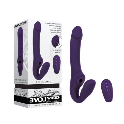 Foto 1 do produto Vibrador Strap On Recarregável com Língua Estimuladora, 10 Modos de Vibração e Controle Remoto sem Fio - Evolved 2 Become 1 | 13,5 x 3,1 cm