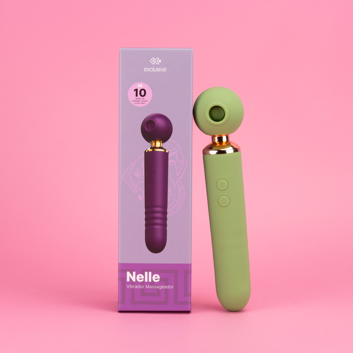 Vibrador Sugador 3 em 1 em Silicone com Motor Duplo, 10 Modos de Sucção, Pulsação e 10 Movimentos de Vai e Vem - Exclusiva Nelle | 9,5 x 2,8 cm | Disponível em 3 Cores - 2