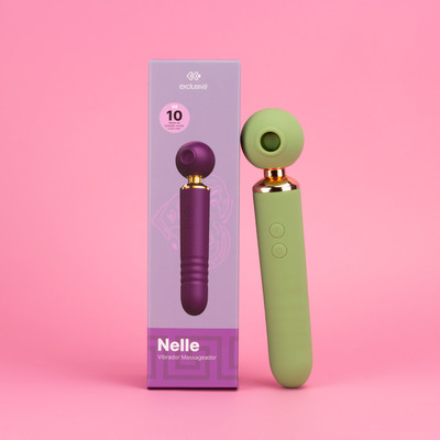 Foto 2 do produto Vibrador Sugador 3 em 1 em Silicone com Motor Duplo, 10 Modos de Sucção, Pulsação e 10 Movimentos de Vai e Vem - Exclusiva Nelle | 9,5 x 2,8 cm | Disponível em 3 Cores