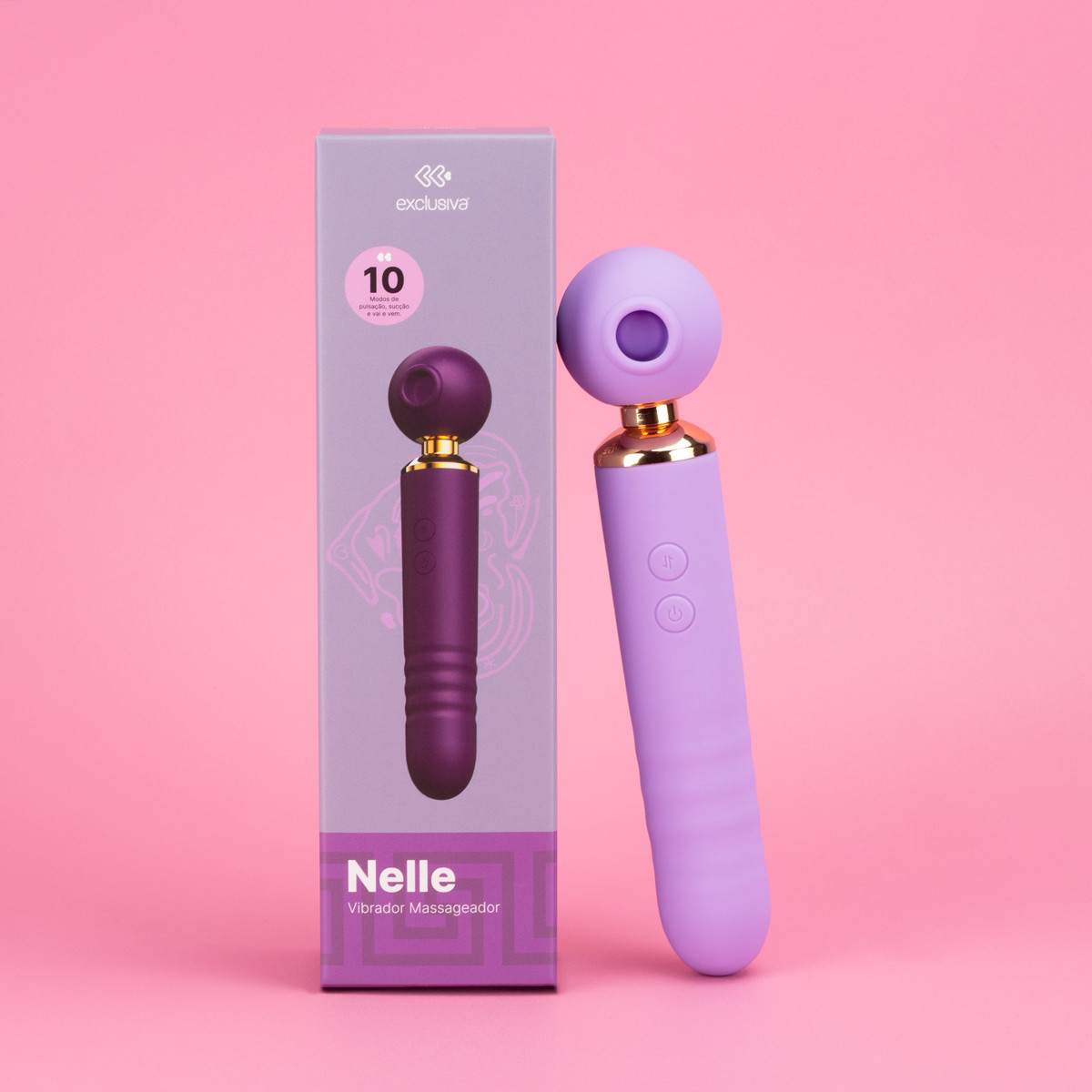 Vibrador Sugador 3 em 1 em Silicone com Motor Duplo, 10 Modos de Sucção, Pulsação e 10 Movimentos de Vai e Vem - Exclusiva Nelle | 9,5 x 2,8 cm | Disponível em 3 Cores - 5
