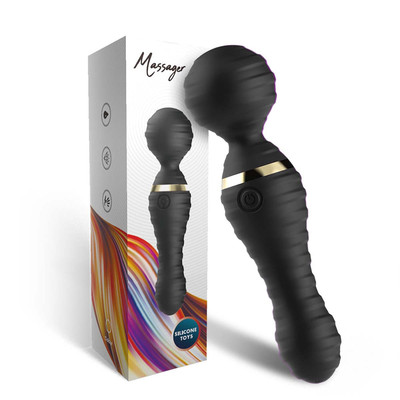 Foto 2 do produto Vibrador Varinha Mágica em Silicone com 9 Modos de Vibração, Recarregável - Massager | 19,5 x 5 cm | Disponível em 2 Cores