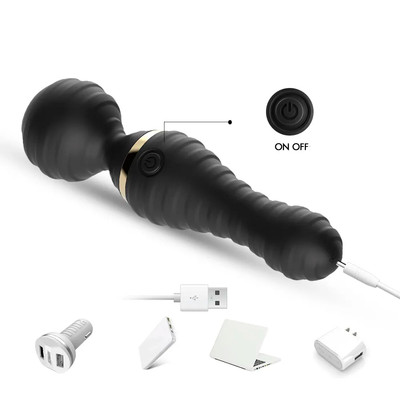 Foto 4 do produto Vibrador Varinha Mágica em Silicone com 9 Modos de Vibração, Recarregável - Massager | 19,5 x 5 cm | Disponível em 2 Cores
