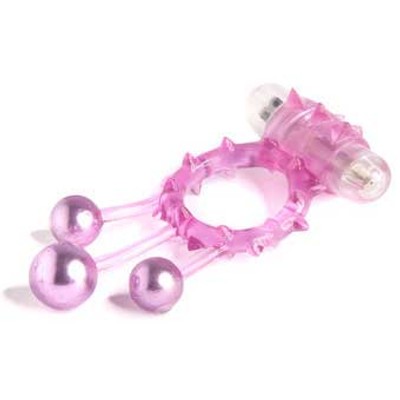 Foto 2 do produto Vibrating Ball Banger Cockring - Anel Peniano com Vibro e Textura em Jelly - 11 x 3,5 cm | Cor: Rosa