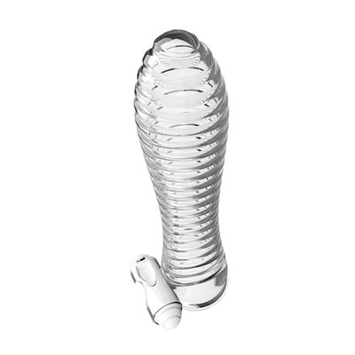 Foto 2 do produto Capa Peniana com Cerdas Feitas em Silicone Translucido e Capsula Estimuladora de Clítoris - Vibrating Sleeve Cascavel | 12,2 x 3,1 cm