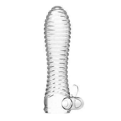 Foto 3 do produto Capa Peniana com Cerdas Feitas em Silicone Translucido e Capsula Estimuladora de Clítoris - Vibrating Sleeve Cascavel | 12,2 x 3,1 cm