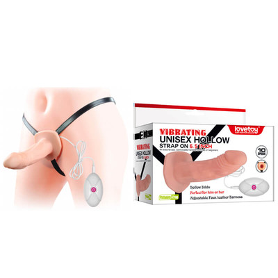 Vibrating Unisex Hollow Strap On - Capa Peniana com Cinta Ajustável e Vibro Multivelocidade com 10 Velocidades - 9,5 x 4,5 cm