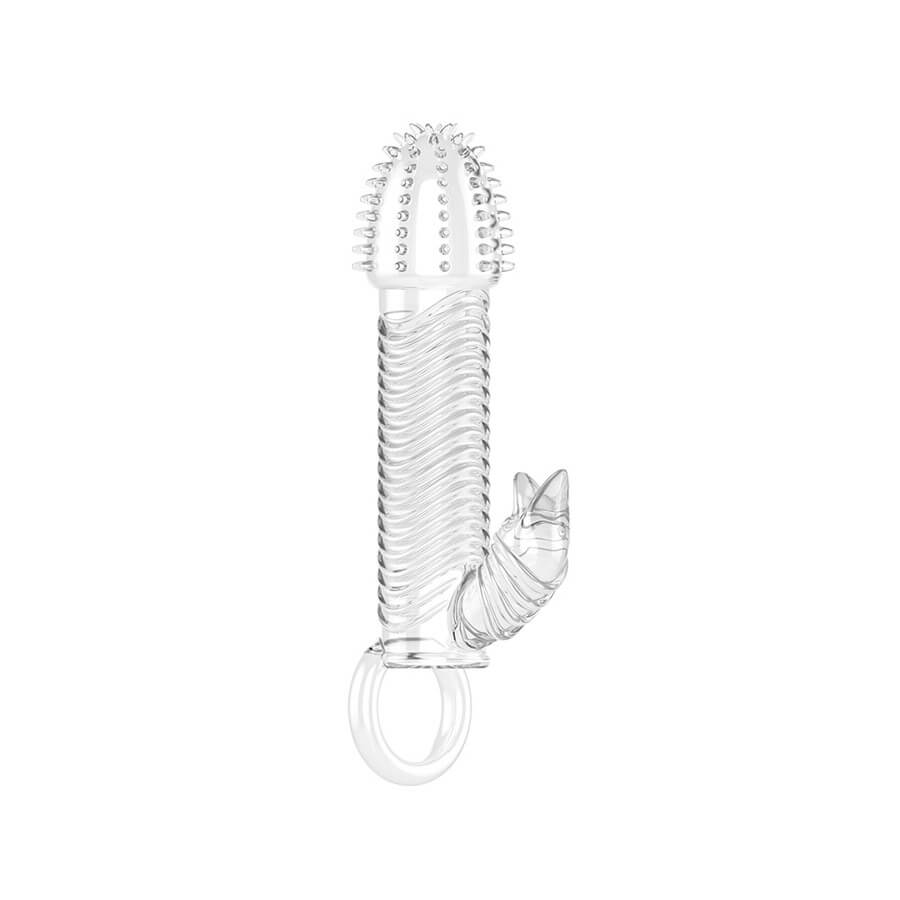 Capa Peniana com Texturas Massageadoras, Cerdas Estimuladoras, Anel para Escroto e Estimulador de Clitóris com Vibração Única - Vibration Crystal Sleeve | 12,6 x 3,2 cm - 2