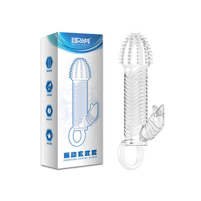 Capa Peniana com Texturas Massageadoras, Cerdas Estimuladoras, Anel para Escroto e Estimulador de Clitóris com Vibração Única - Vibration Crystal Sleeve | 12,6 x 3,2 cm
