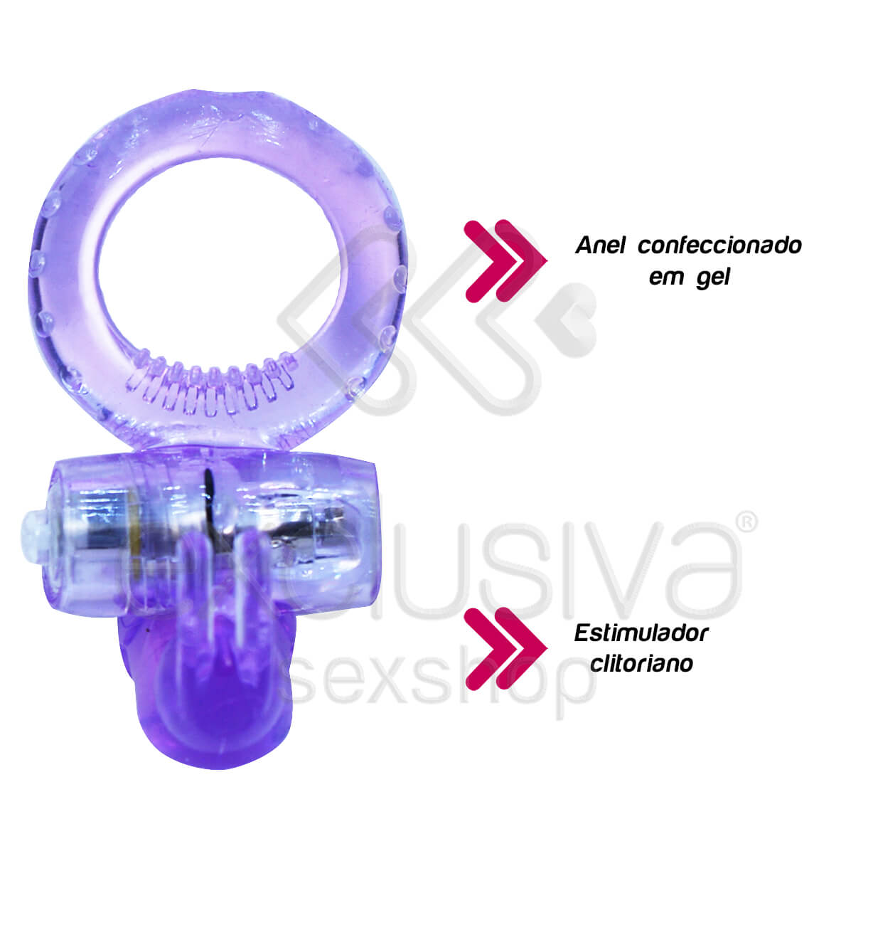 Vibrator Condom - Anel Peniano com Estimulador Clitoriano em Forma de Coelho e Vibração | Cor: Roxo - 2