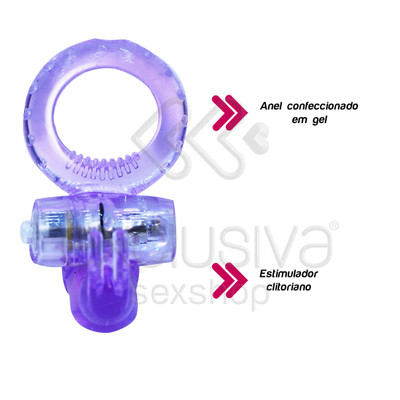 Foto 2 do produto Vibrator Condom - Anel Peniano com Estimulador Clitoriano em Forma de Coelho e Vibração | Cor: Roxo
