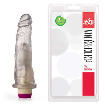 Você & Ele - Prótese 10 em Formato de Pênis Com Vibro - 18,5 x 4,5 cm | Cor: Translúcido