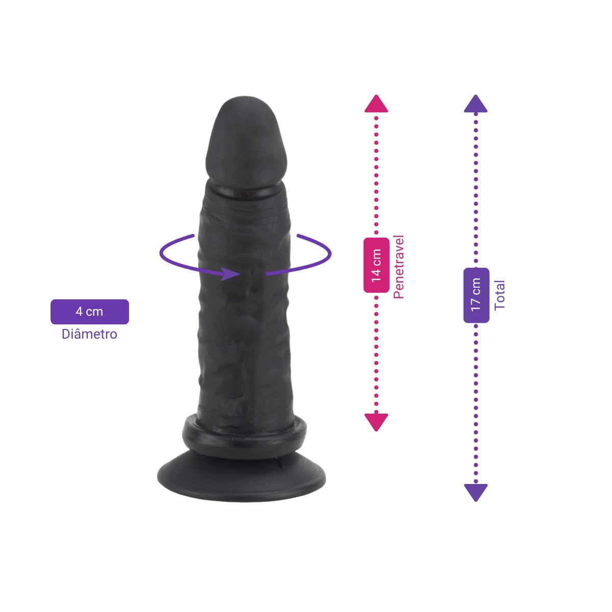 Prótese Peniana Realística com Glande, Ventosa, Multivelocidade e Controle Remoto com Fio - Você & Ele 6 | 14 x 4 cm | Disponível em 3 Cores - 2