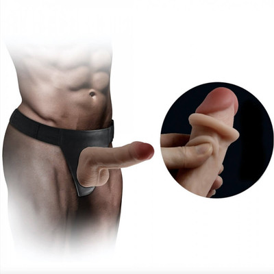 Xman Dildo - Cinta Peniana Ajustável com Prótese, Possui Glande Definida, Vértebra, Veias, Suaves, Escroto e Ventosa - Veste até o M