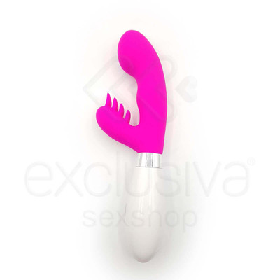 Foto 2 do produto Vibrador Estimulador de Ponto G e Clitóris com Cerdas Massageadoras e 10 Modos de Vibração - XXOO - 9,2 x 3,3 cm | Cor: Rosa