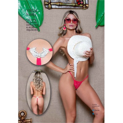 Foto 3 do produto Yaffa Lingerie - Calcinha Fio Dental em Renda Floral com Detalhe em Strass em Forma de Asas - Tamanho Único | Disponível em 8 Cores