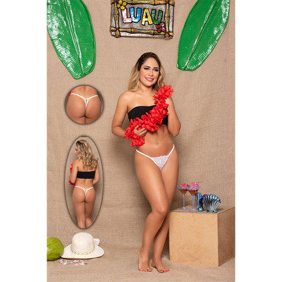 Calcinha Fio Dental em Renda Floral com Detalhe de Strass - Yaffa Lingerie | Tamanho Único | Disponível em 7 Cores