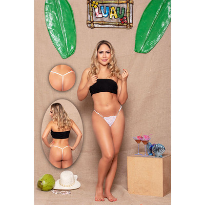 Foto 8 do produto Yaffa Lingerie - Calcinha Fio Dental em Renda Floral com Detalhe de Strass - Tamanho Único | Disponível em 8 Cores