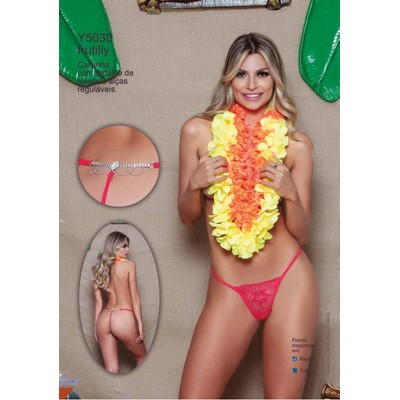 Foto 2 do produto Yaffa Lingerie - Calcinha Fio Dental com Renda Floral, Possui Detalhe de Corrente em Strass - Tamanho Único | Disponível em 7 Cores