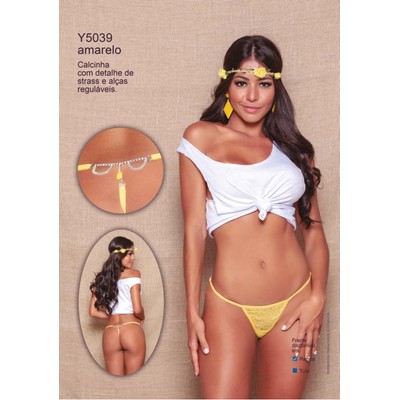 Yaffa Lingerie - Calcinha Fio Dental com Renda Floral e Tiras Duplas Ajustáveis com Detalhe de Strass - Tamanho Único |Disponível em 6 Cores