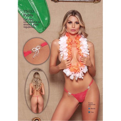 Foto 3 do produto Yaffa Lingerie - Calcinha Fio Dental Rendada Floral com Detalhe de Strass em Formato de Laço - Tamanho Único | Disponível em 8 Cores