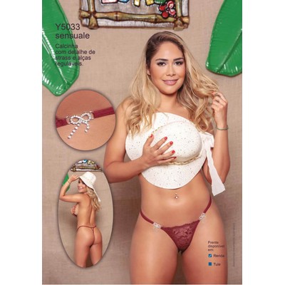 Foto 6 do produto Yaffa Lingerie - Calcinha Fio Dental Rendada Floral com Detalhe de Strass em Formato de Laço - Tamanho Único | Disponível em 8 Cores