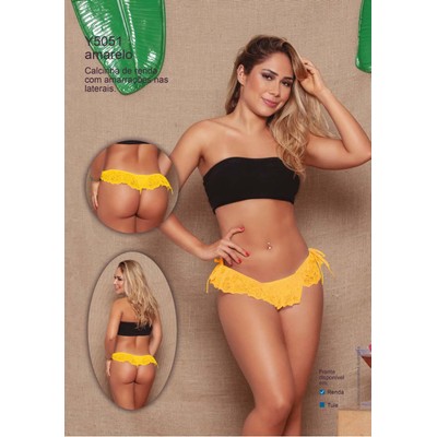 Foto 1 do produto Yaffa Lingerie - Calcinha  de Renda Floral e Babados - Tamanho Único | Disponível em 8 Cores