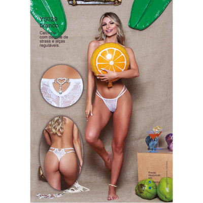 Foto 3 do produto Yaffa Lingerie - Calcinha em Renda Floral com Tiras Ajustáveis e Detalhe de Coração em Strass - Tamanho Único | Disponível em 4 Cores