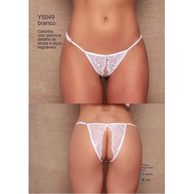 Foto 2 do produto Yaffa  Lingerie - Calcinha Rendada Abertura Dupla e Detalhe de Strass na Frente - Tamanho Único | Disponível 8 Cores