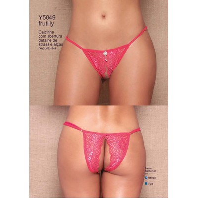 Foto 3 do produto Yaffa  Lingerie - Calcinha Rendada Abertura Dupla e Detalhe de Strass na Frente - Tamanho Único | Disponível 8 Cores
